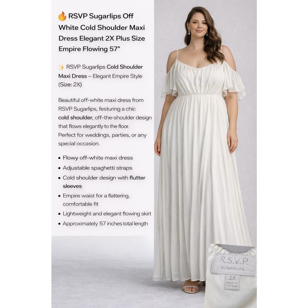 RSVP Sugarlips White Maxi Dress 2X Plus Size Flowing Layered Straps 57” Elegant